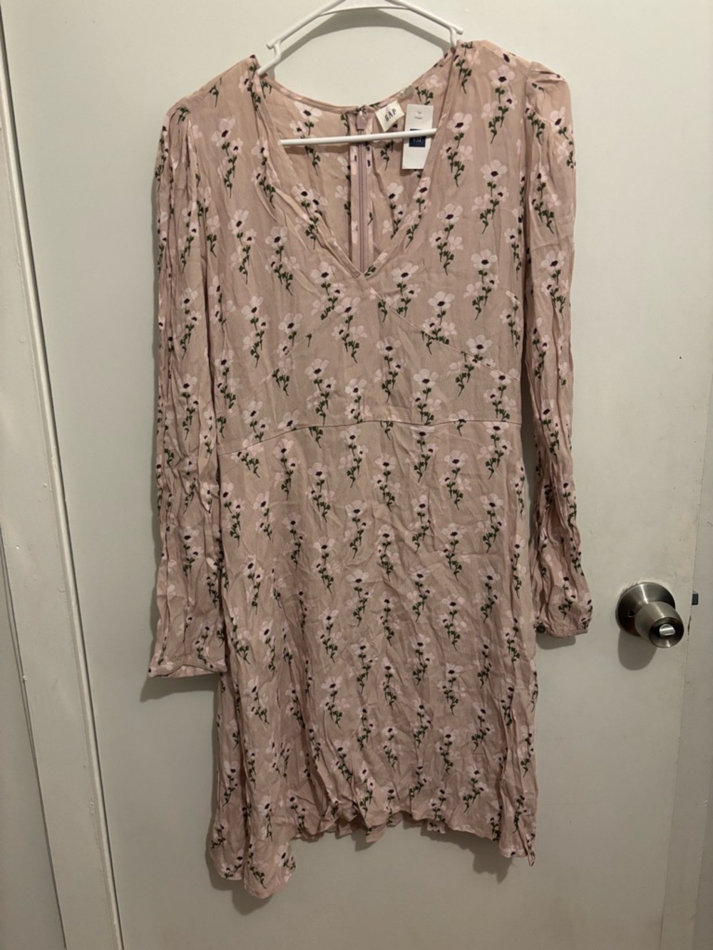 GAP Blush Pink Floral V-Neck Long Sleeve Dress